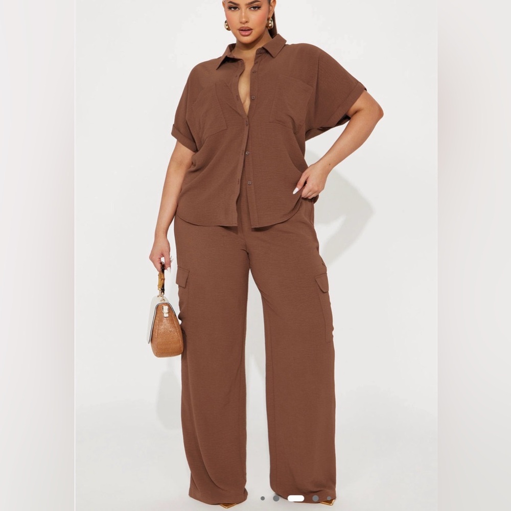 Fashion Nova Brown Wide Leg Pant Set